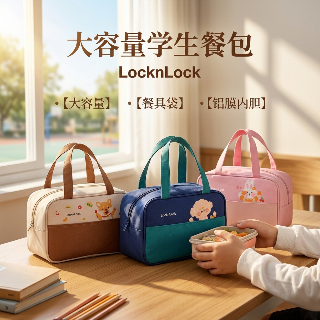 乐扣乐扣保温饭盒袋手提袋小学生儿童专用便当包袋子大容量带饭兜