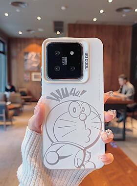 卡通线条小叮当猫磨砂手机壳适用小米15pro新款14ultra软壳12/13红米K60/70至尊高级感note13/14情侣保护套女