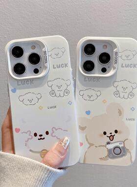 可爱比耶相机小狗手机壳适用iPhone16/15promax新款苹果14plus情侣12/13mini女11磨砂vivoS18/19pro软壳iQOO