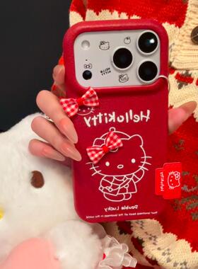 适用IPhone17/16promax秋冬小猫手机壳苹果17/16新款15/14plus少女风vivoX300/200红色findX9/x8小众Reno15