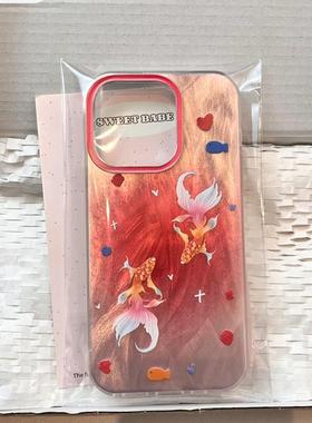 国风红色渐变锦鲤手机壳适用iPhone16/15promax软壳苹果14plus新款小米14/15imd双层软壳红米note13/14高级感