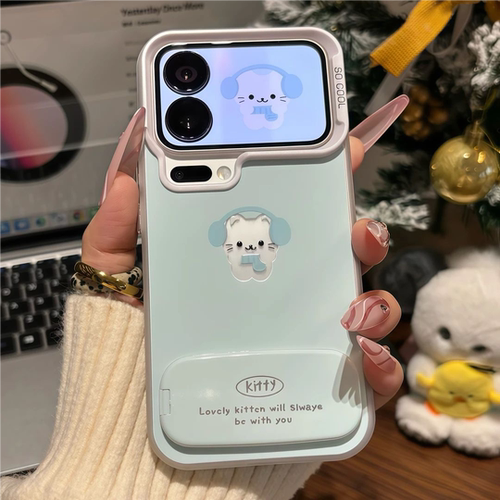 适用小米17镂空小猫情侣支架软壳