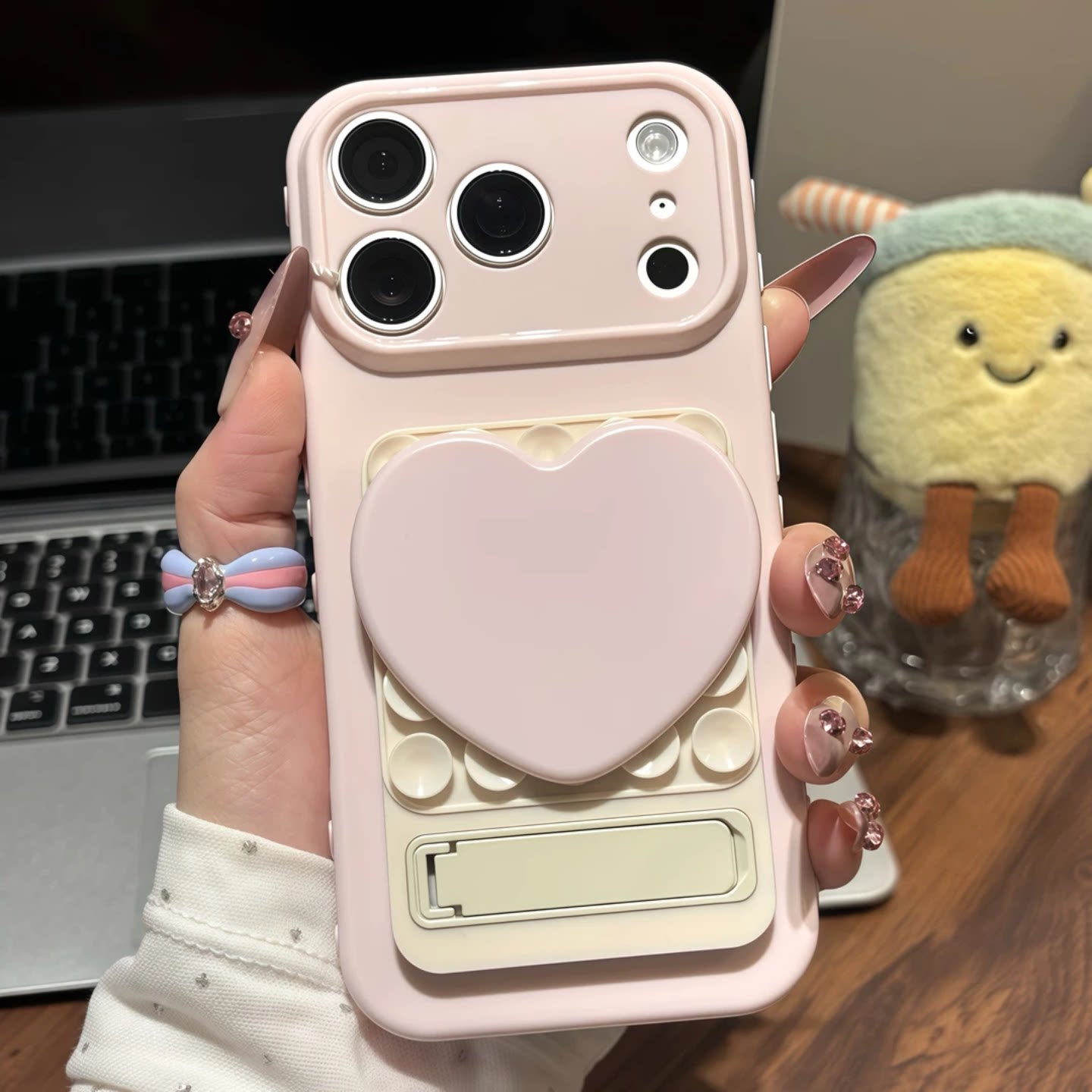韩系ins风爱心镜子吸盘支架手机壳适用iPhone17promax多巴胺适用荣耀600高颜值适用华为Pura90全包保护套软壳