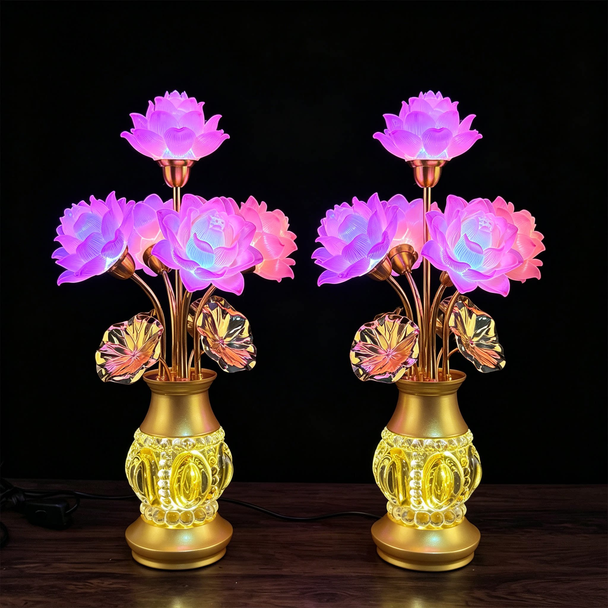 荷花灯七彩莲花灯家用供佛堂灯佛供灯长明灯财神佛前插电led菩萨
