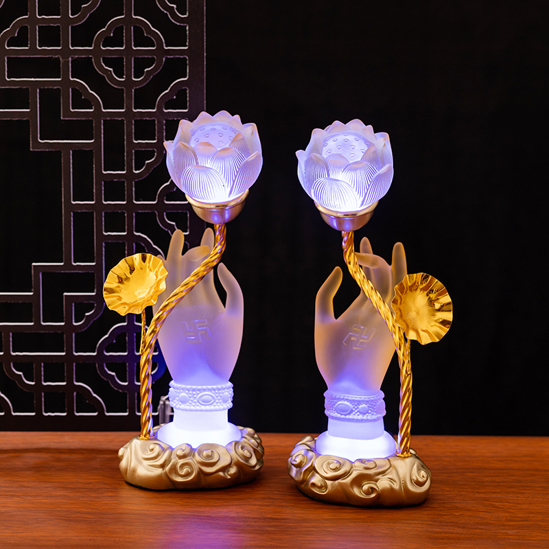 观音灯琉璃佛手灯佛前供灯七彩水晶莲花灯长明灯家用插电LED佛灯