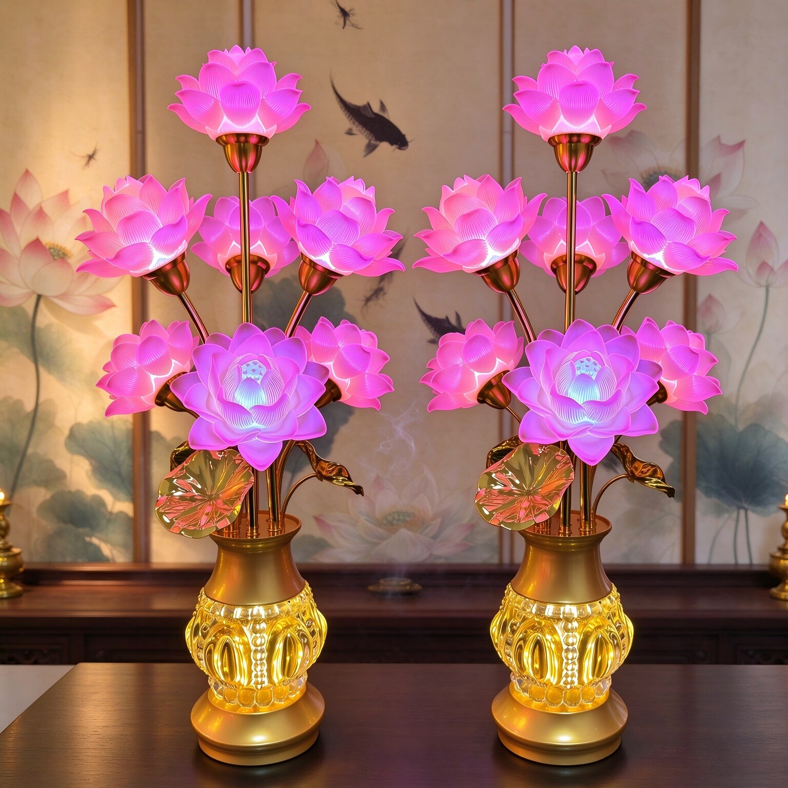 荷花灯七彩莲花灯家用供佛堂灯佛供灯长明灯财神佛前插电led菩萨