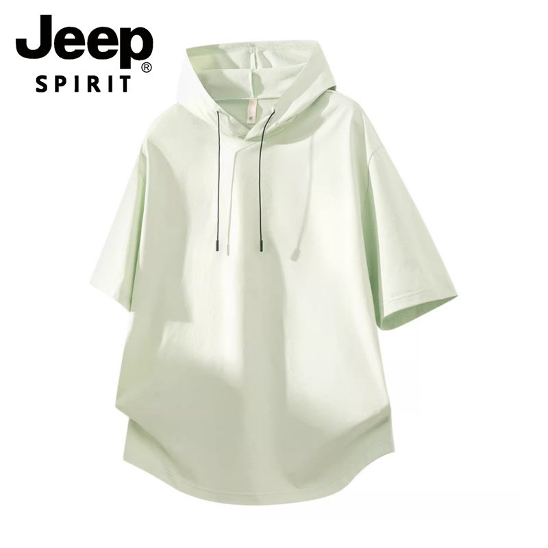 JEEP SPIRIT吉普连帽短袖T恤男士夏季薄款宽松运动休闲百搭上衣潮