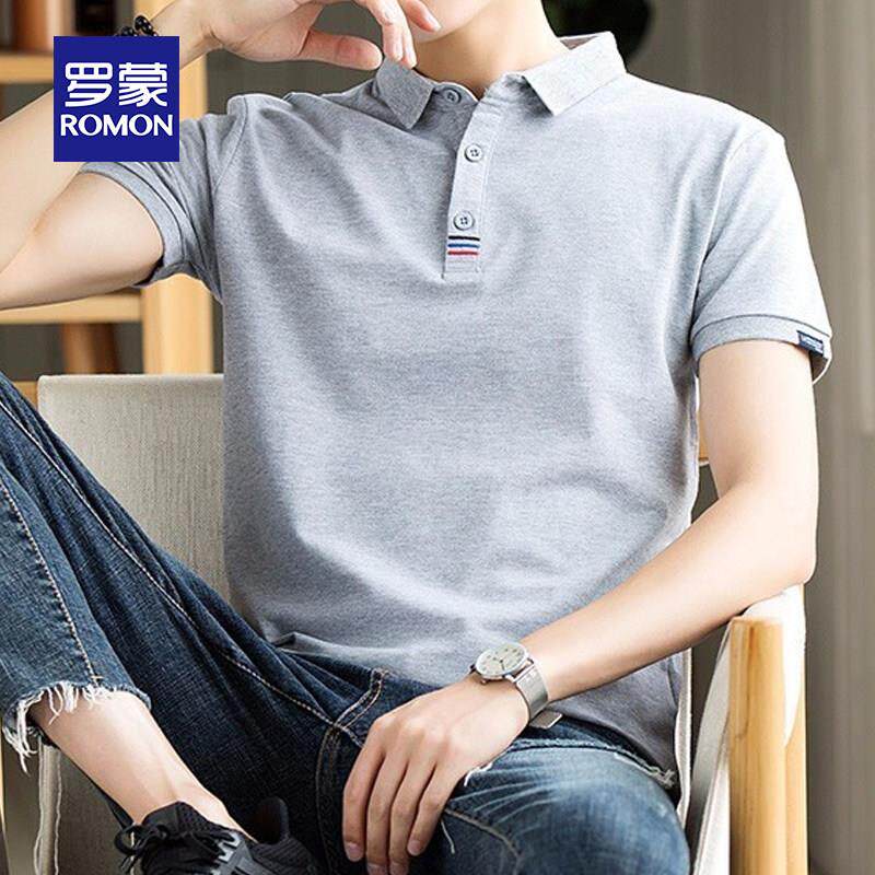 罗蒙男士棉质短袖Polo衫夏季薄款纯色带翻领T恤帅气商务冰丝上衣
