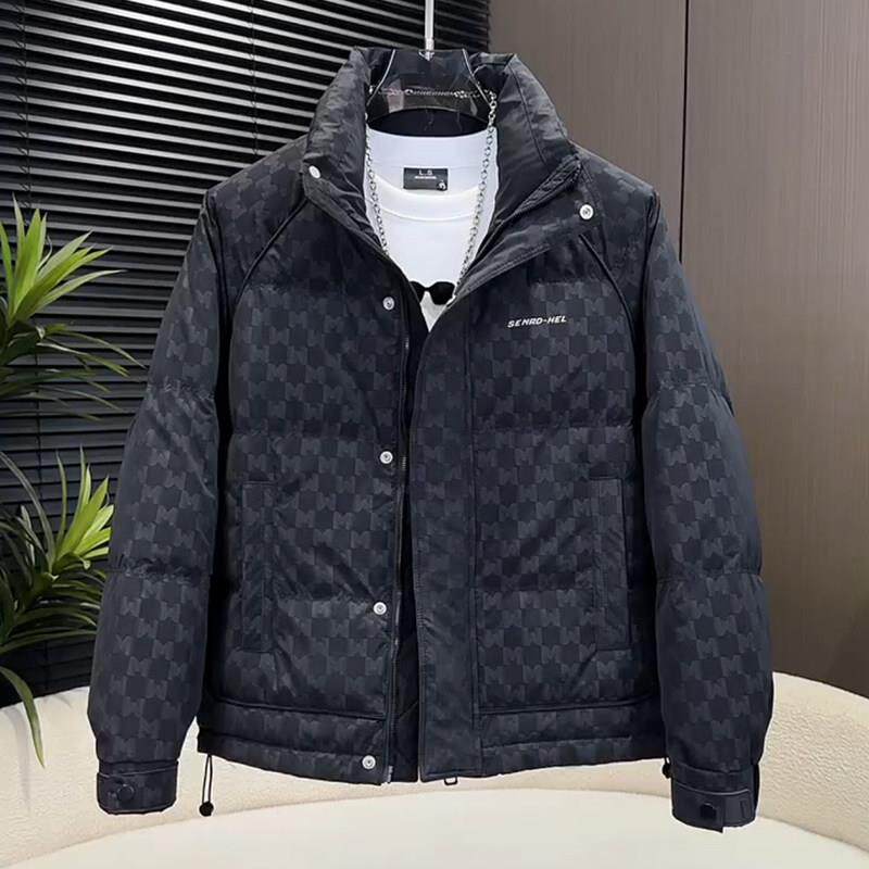 欧货男士羽绒服短款韩版修身潮流帅气保暖立领外套字母印花设计感