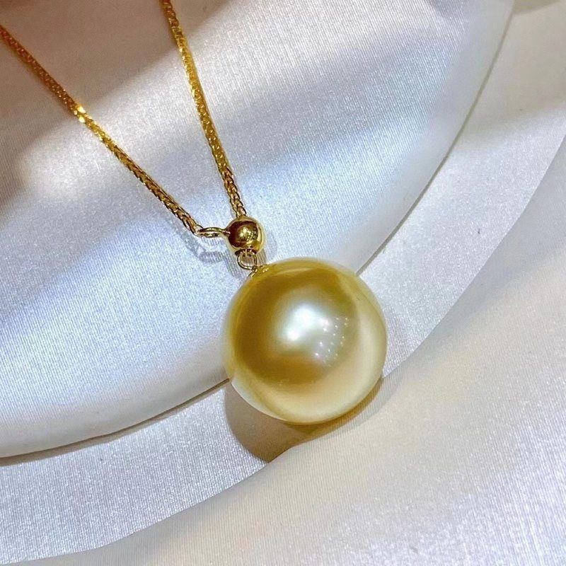 18K金海水金珍珠项链 南洋金珠Y字链肖邦链通勤基础款11-12mm