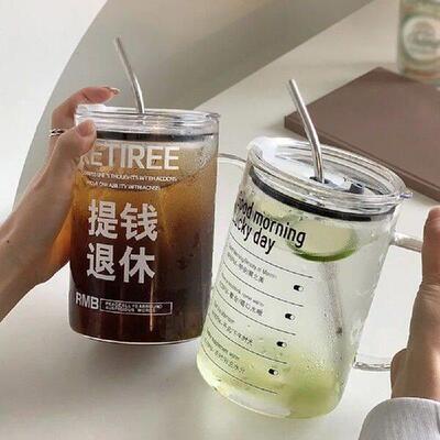 1000ML Large-capacity Glass With Lid And Straw Temperature