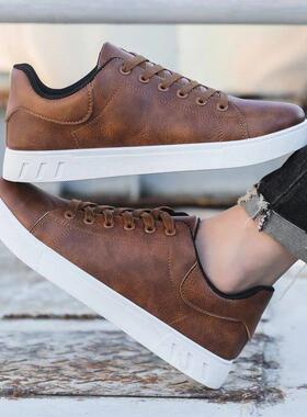 Cheap Brown Men’s Leather Casual Shoes Big Size 45 Comfy Sk