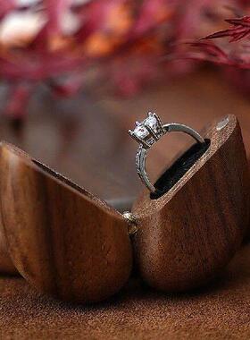 Heart-Shaped Wooden Ring Box Jewelry Holder For Engagement