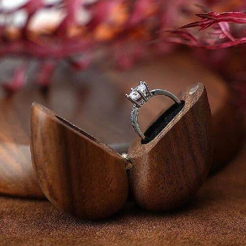 Heart-Shaped Wooden Ring Box Jewelry Holder For Engagement
