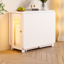 奶油风全实木折叠餐桌可伸缩家用桌子小户型法式白色客厅移动饭桌