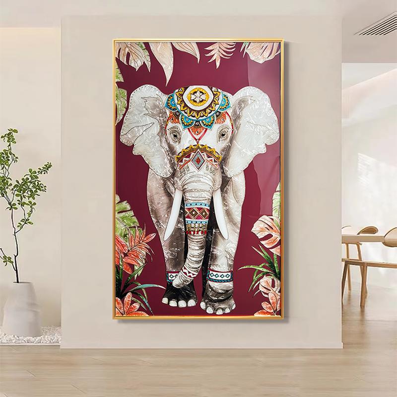 手绘琉璃珐琅彩装饰画轻奢现代简约玄关肌理画客厅象过道尽头挂画
