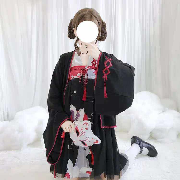 어두운 일일 개선 HANFU 민족 스타일 고대 스타일 한 요소 크레인 가슴 길이 스커트 고대 HANFU 여성 재킷