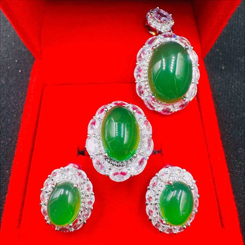 厂货镀银镶嵌玉髓三件套清新简约款玉髓蛋面戒指耳钉佛公吊坠套装,珠宝/钻石/翡翠,颈饰,淘宝优惠券,粉丝福利购,淘宝优惠卷