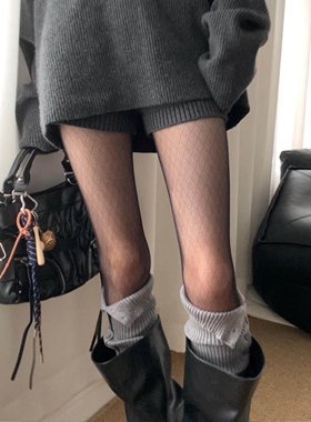 黑色菱格丝袜女秋冬季超薄0d高透打底裤防勾丝灰丝配光腿神器