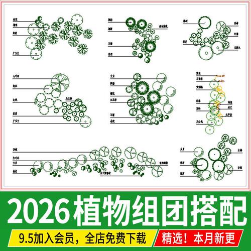 植物组团CAD图库种植设计平面图园林公园绿化配置树木图例花境 镜