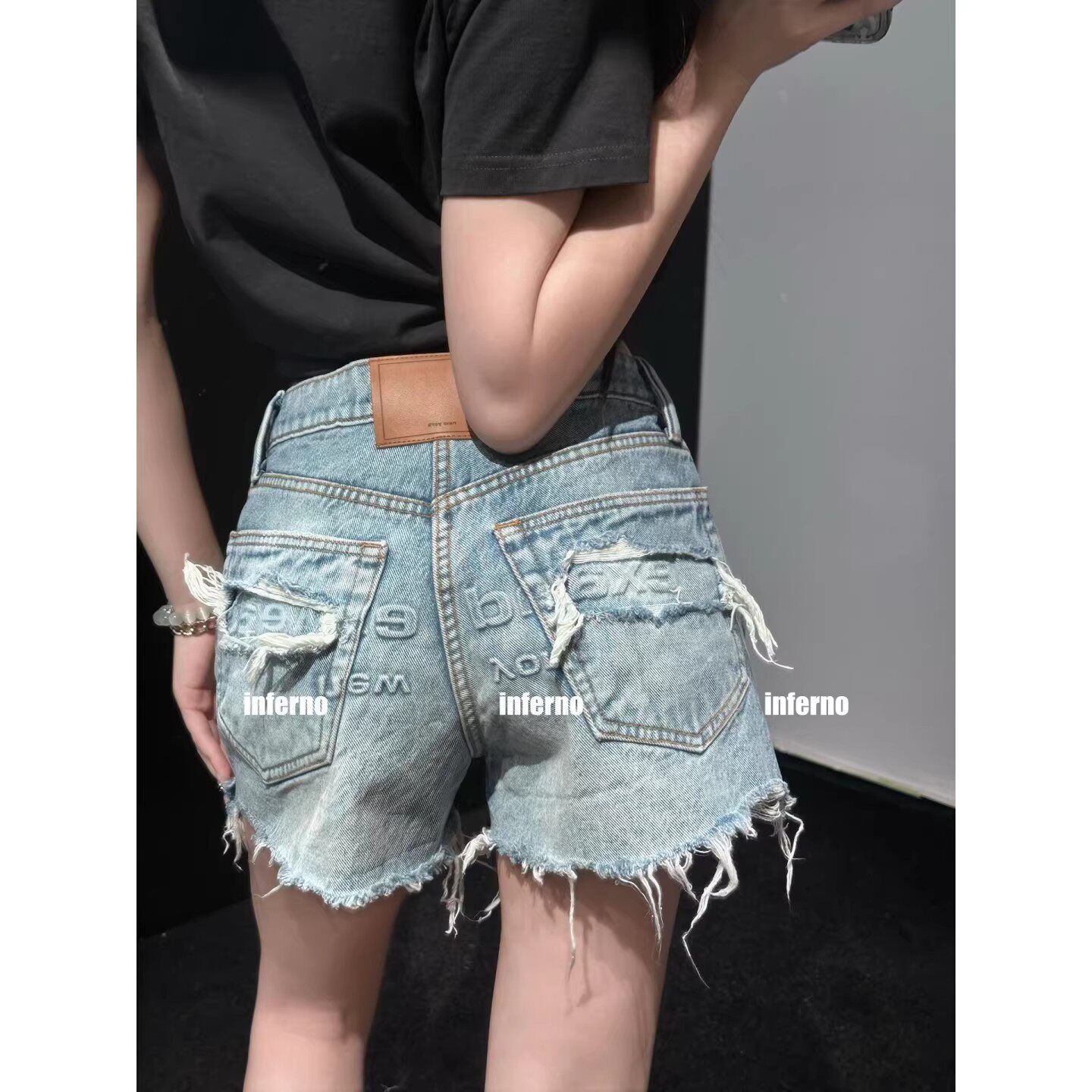 always cc 夏季美式复古辣妹破洞牛仔短裤女毛边做旧潮流显瘦裤子