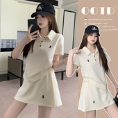 休闲POLO领短袖 2026新款 上衣短裙两件套孕妈高级穿搭 夏套装 孕妇装