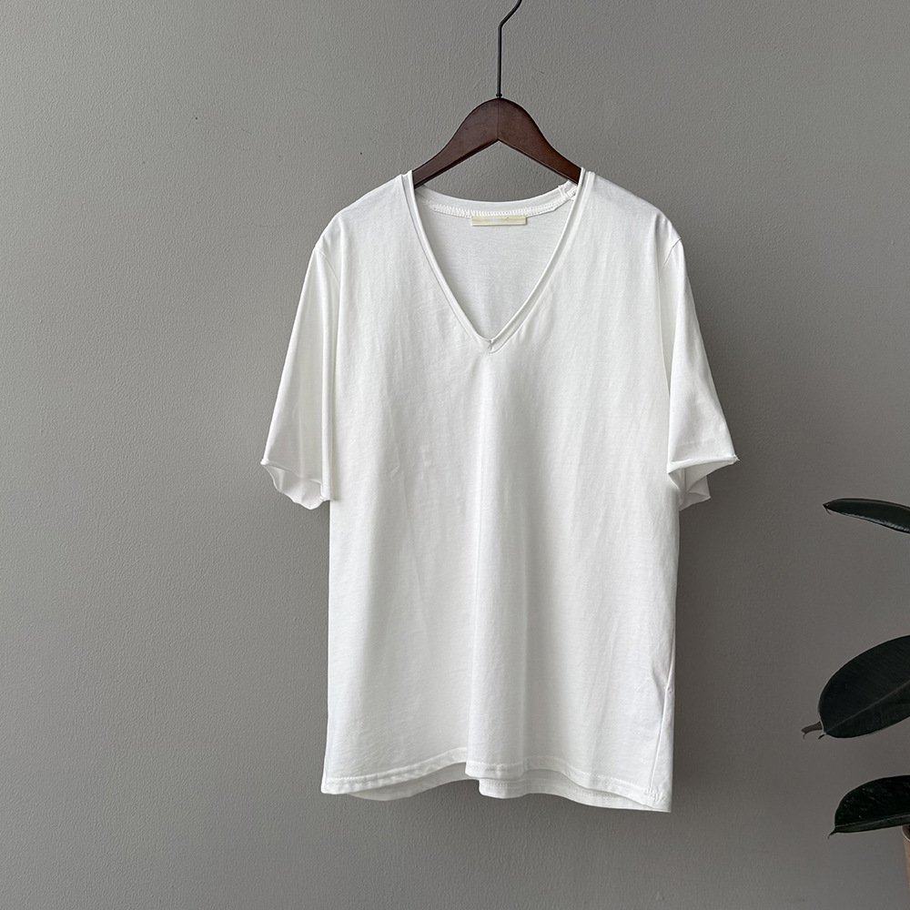 言双 韩版宽松卷边V领短袖T恤夏季新款简约纯色打底衫上衣82293,女装/女士精品,大码套装,淘宝优惠券,粉丝福利购,淘宝优惠卷