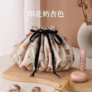 E6J印花抽绳懒人收纳化妆包一片式便携多容量抽拉式化妆包2025新