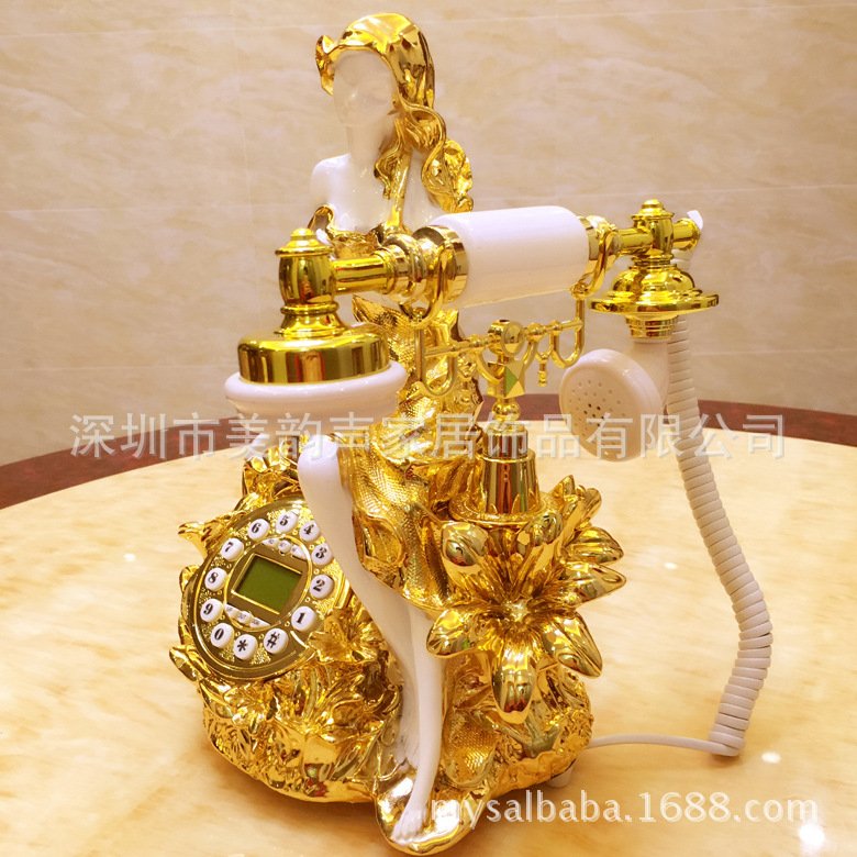 时尚创意美女电话机 复古金白色欧式仿古电话机 座机家用美式