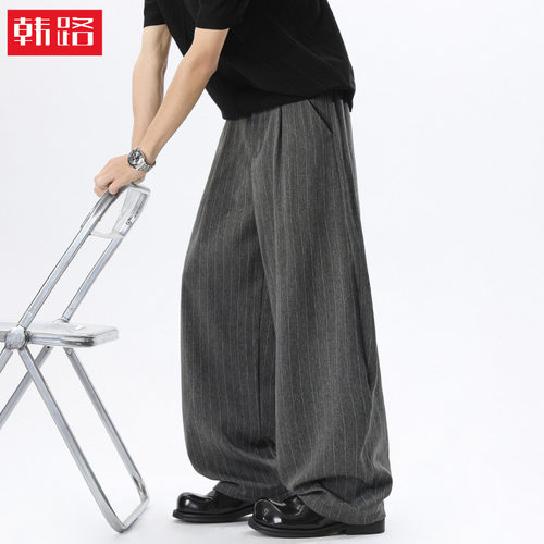 老钱风竖条纹西裤男春夏款高街复古长裤直筒宽松垂感慵懒风休闲裤