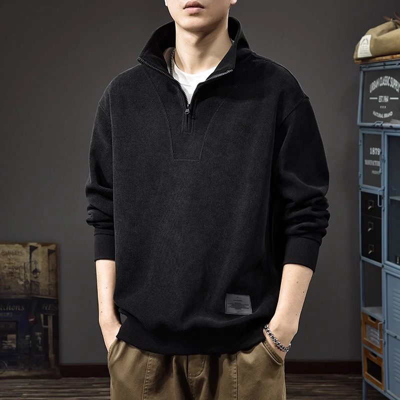 HS春秋款半拉链立领男士卫衣2025秋季雪尼尔上衣潮牌痞帅休闲外套