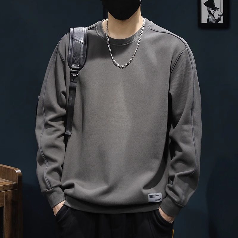 HS纯棉卫衣男士春秋款2025潮牌简约圆领宽松加大码春季潮流上衣