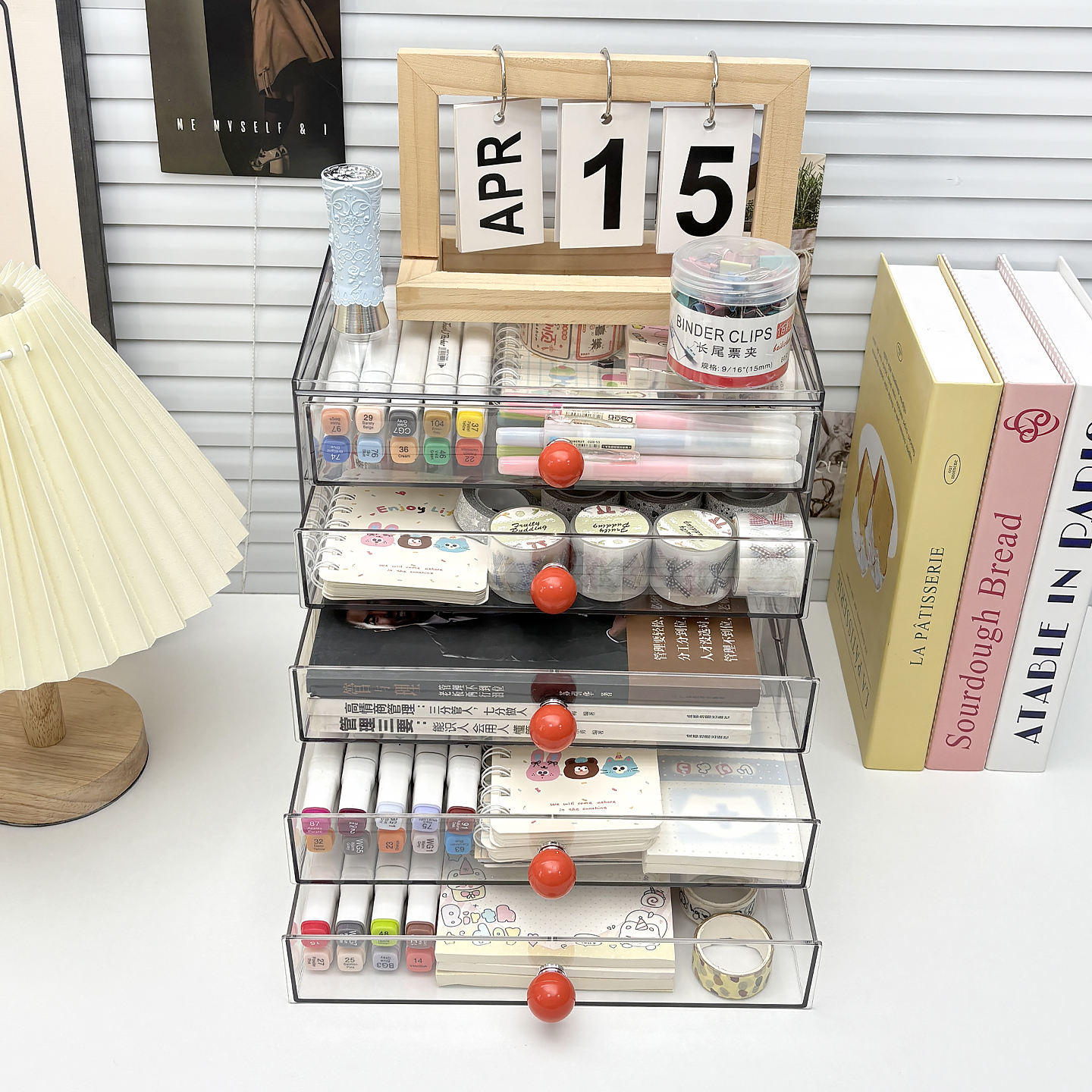 桌面收纳盒抽屉式透明文具收纳架