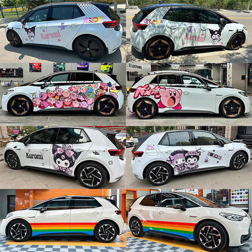 适用于大众id3车贴拉花id4/id6x库洛米卡通改装饰个性汽车身贴纸