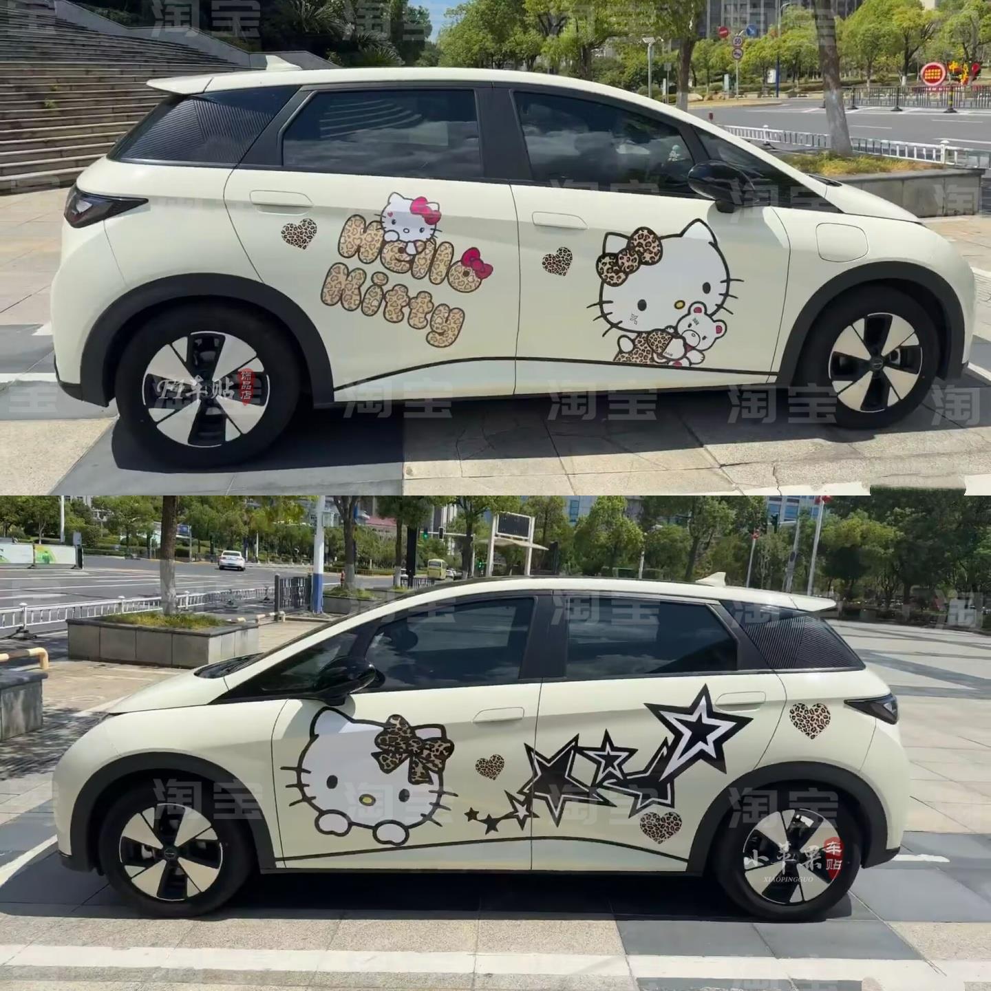 比亚迪海豚车贴拉花卡通hello kitty好猫ID3缤果kt猫装饰车身贴纸