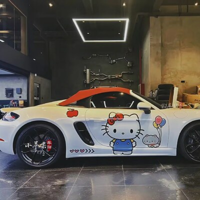 适用保时捷718 911卡通kitty猫奥迪TT奔驰宝马法拉利装饰车身贴纸