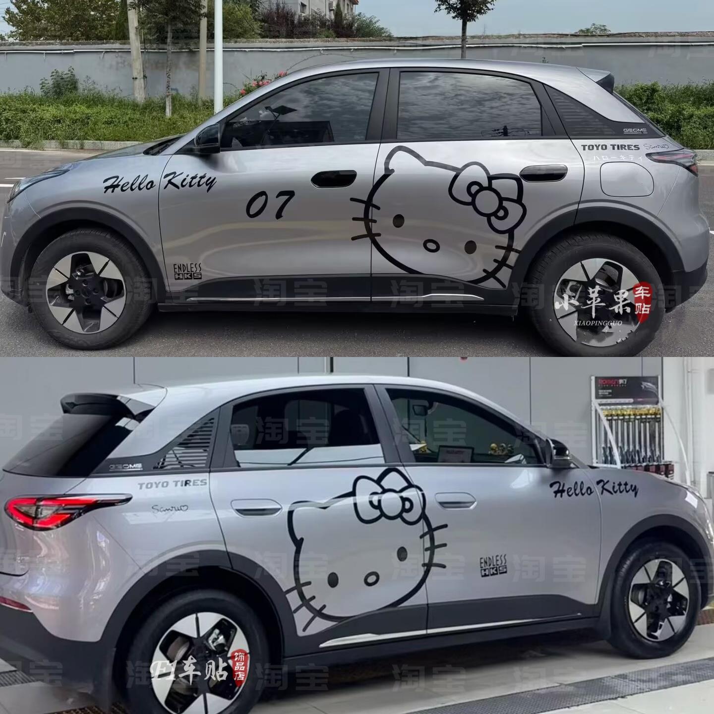 吉利星愿车贴拉花kt猫id4 ID3海鸥hello kitty海豚改装饰车身贴纸