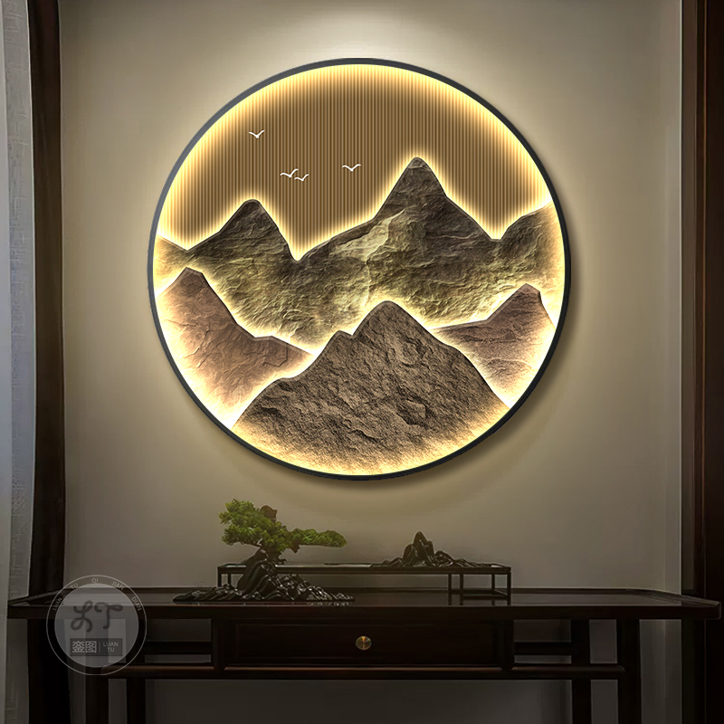 入户玄关新中式发光灯画装饰画