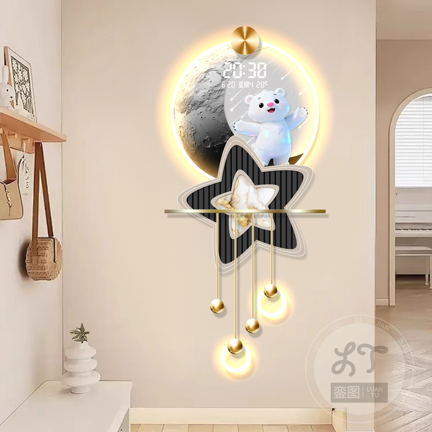 奶油风玄关装饰画卡通熊潮玩入户