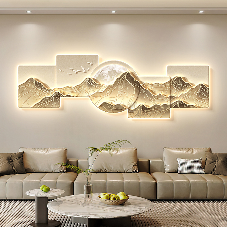 现代轻奢背有靠山金山客厅装饰画