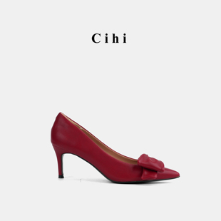 Cihi设计蜷川实花风设计师单品 趾尖艺术尖头蝴蝶结单鞋