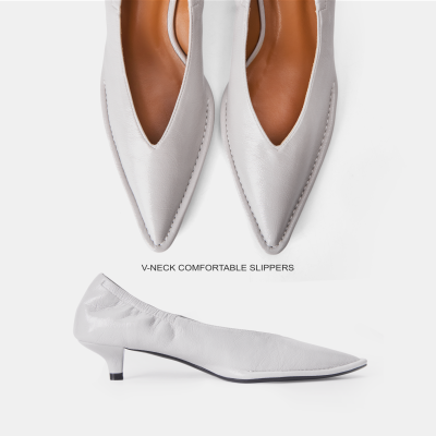 Cihi设计尖头低跟褶皱气质单鞋女