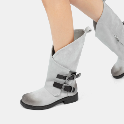 Cihi厚底骑士靴复古褶皱长筒靴