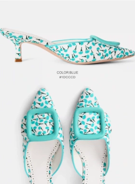 Cihi 碎花立体感方扣 高密数码印花尖头夏日度假风穆勒半拖