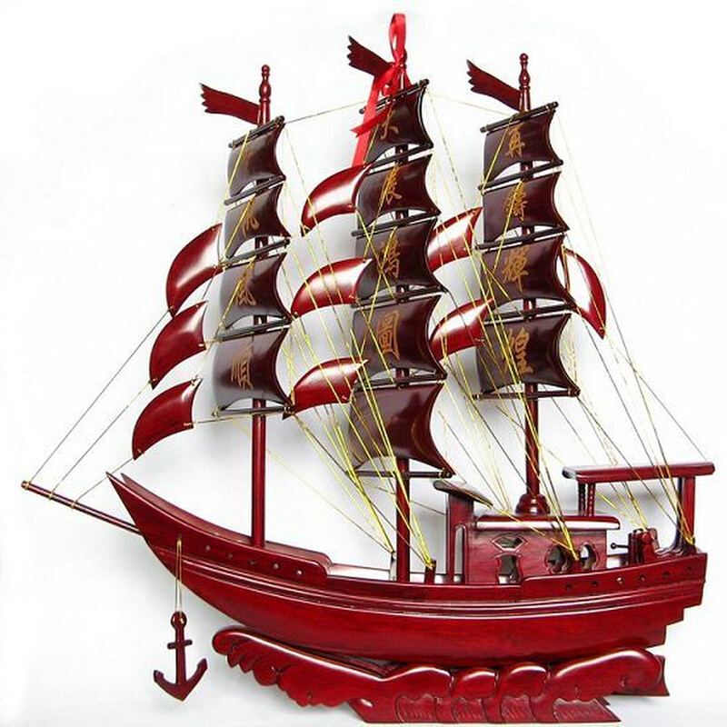 一帆风顺帆船模型摆件 红木工艺品 实木制68cm官船木船 开业礼品 家居饰品 木雕 原图主图