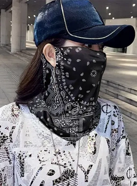 遮阳遮脸腰果面罩加冰袖挂耳冰丝面纱夏季透气男女通用护颈薄款