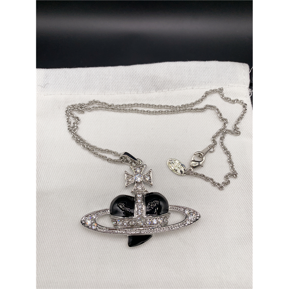 thumbnail for HOT Silver Rim Burgundy Black Purple Large Saturn Necklace - B8027