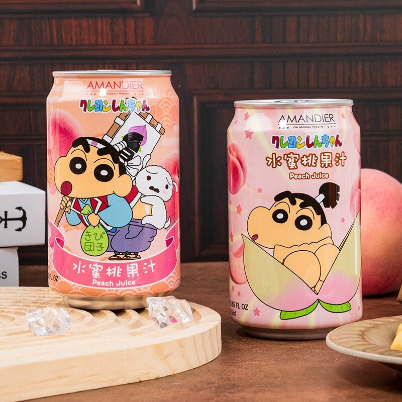 蜡笔小新联名水蜜桃果汁AMANDIER罐装网红高颜值果味饮料送礼饮品