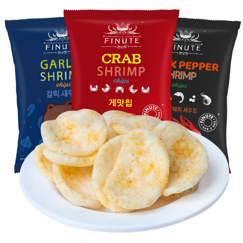 韩国进口趣莱福蒜香味虾片82g 蟹味薯片脆膨化网红休闲零食品