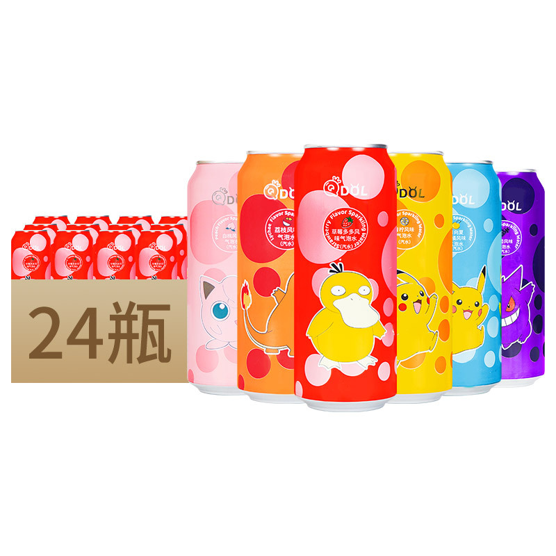 Q抖Qdol宝可梦小精灵气泡水500ml*24罐皮卡丘果味碳酸饮料